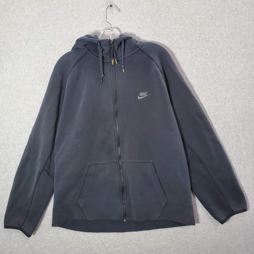 Nike Women Sweatshirt XL Black Hoodie Logo Tech Fleece‎ Pockets Full Zip